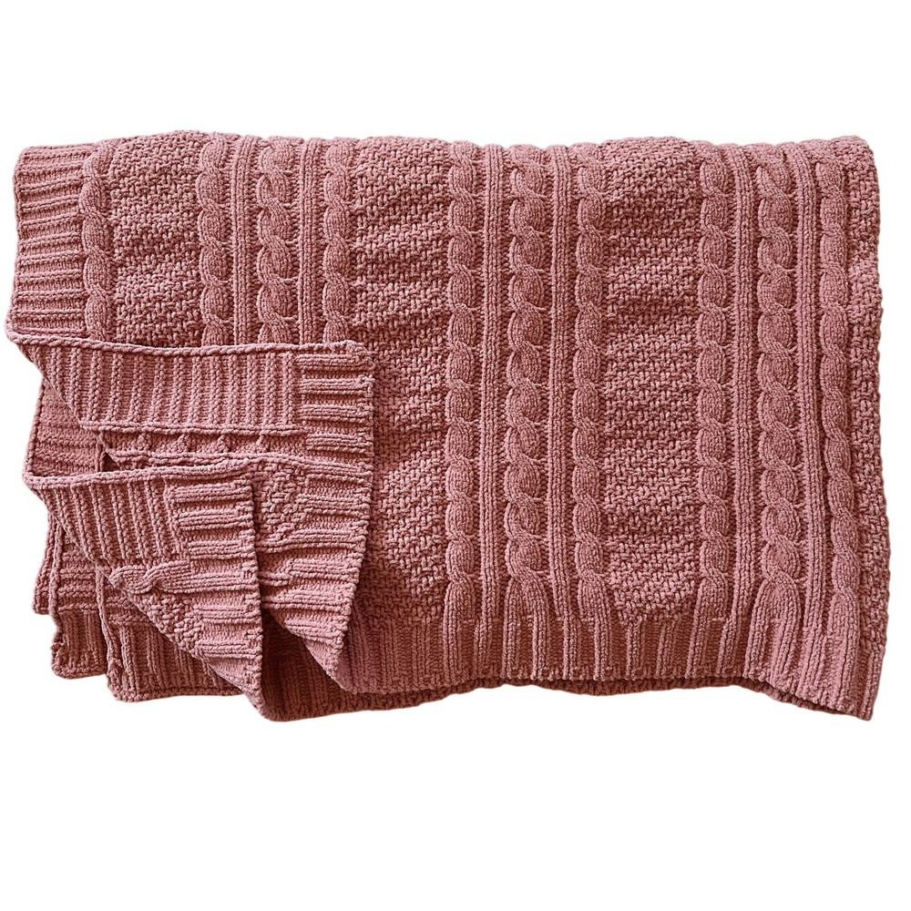Coral Pink Chenille Baby Girl Blanket Cable Knit Rope Soft Security Circo?